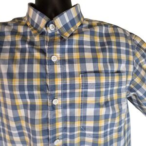 Columbia Blue Yellow Plaid Button Up Short Sleeve Casual Shirt Mens‎ Size L